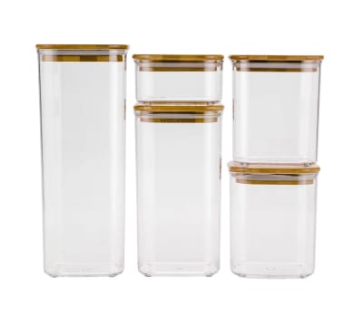 5-Piece Clear Square Canister with Bamboo Lid